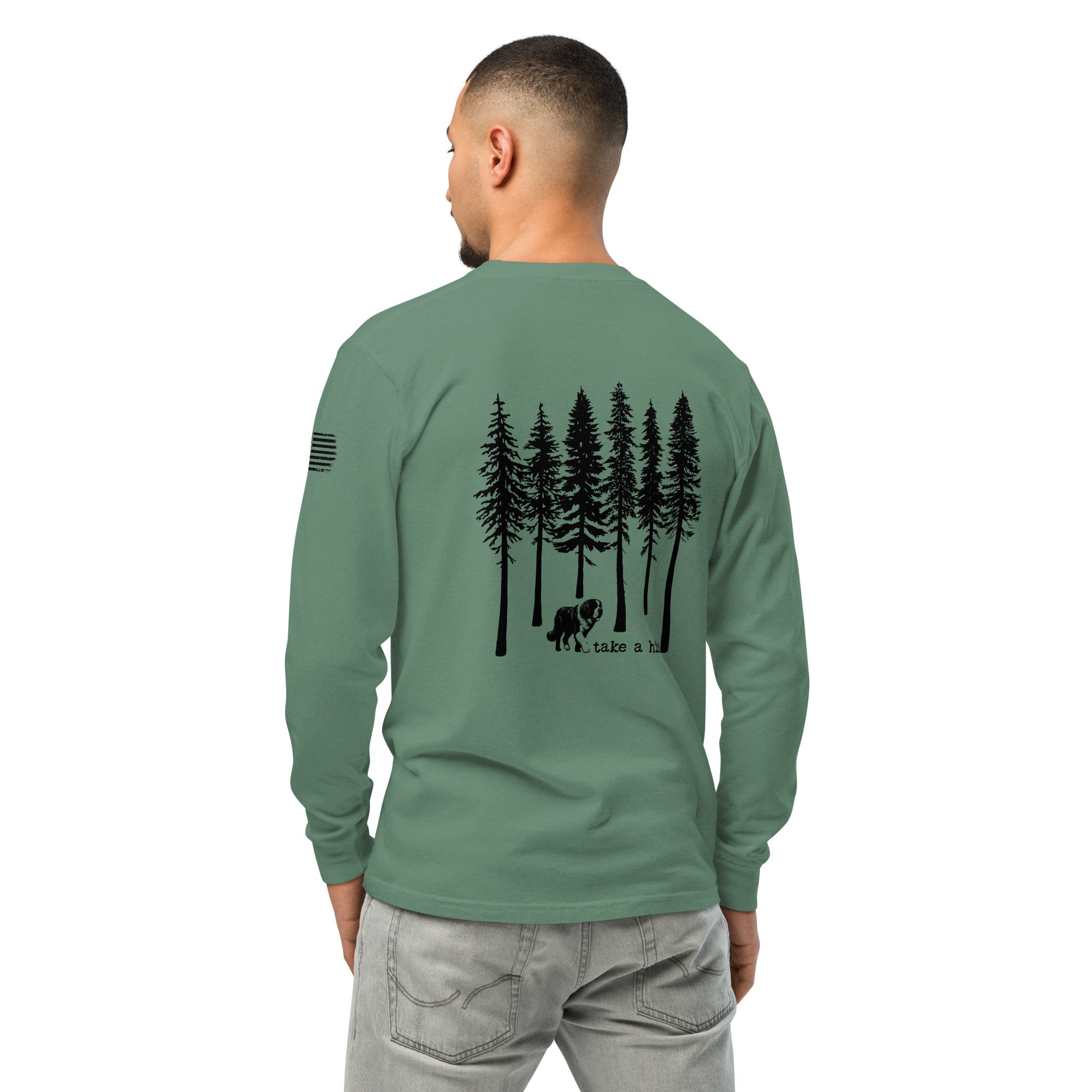 Take a Hike Redwoods with USA Flag Comfort Colors Heavyweight Long Sleeve - Lucy + Norman