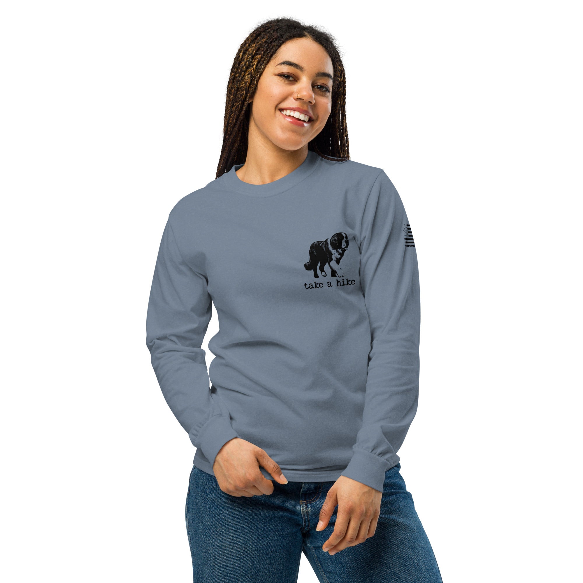 Take a Hike Redwoods with USA Flag Comfort Colors Heavyweight Long Sleeve - Lucy + Norman