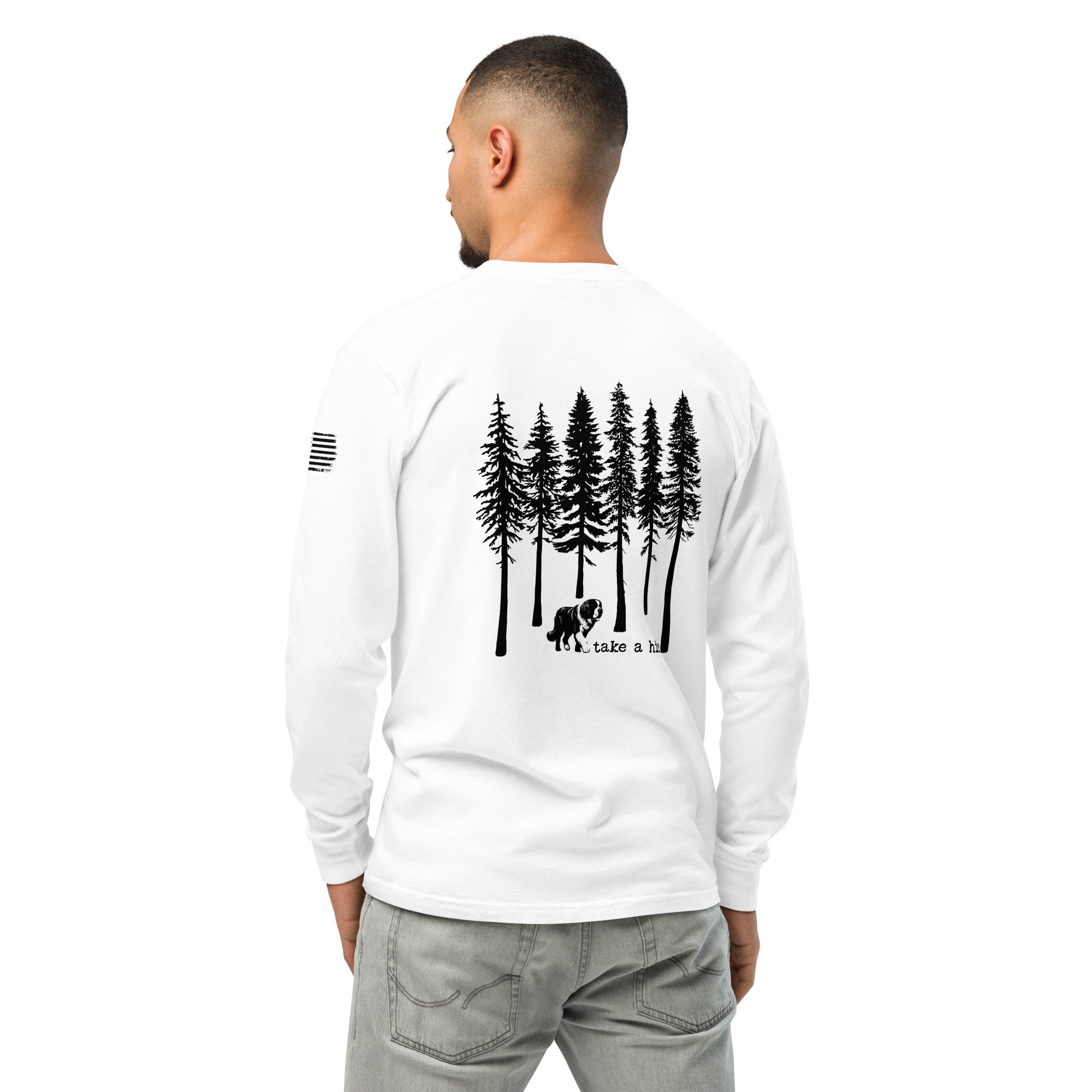 Take a Hike Redwoods with USA Flag Comfort Colors Heavyweight Long Sleeve - Lucy + Norman