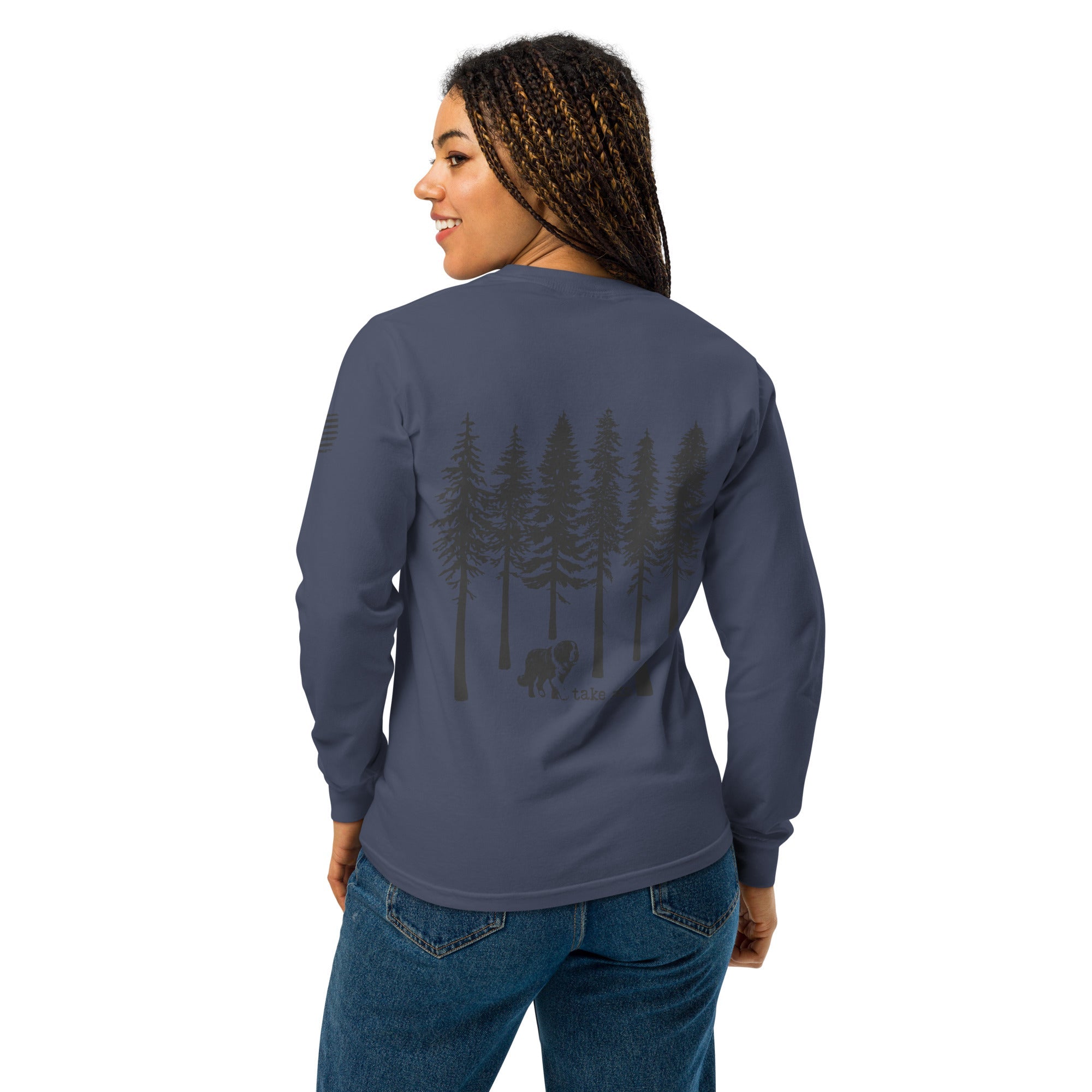 Take a Hike Redwoods with USA Flag Comfort Colors Heavyweight Long Sleeve - Lucy + Norman