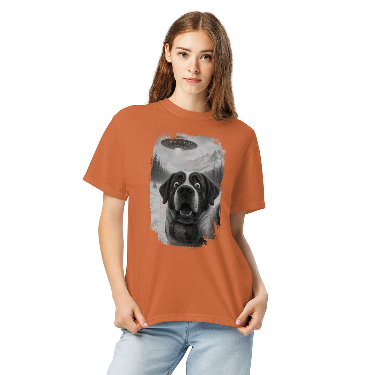 UFO Mountain Saint Bernard Selfie T-Shirt - Lucy + Norman