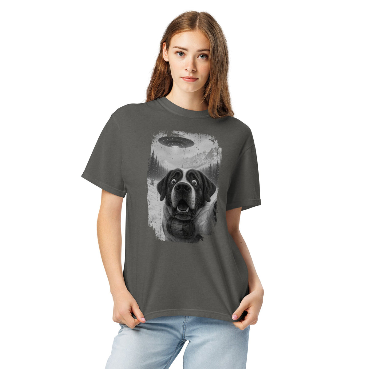 UFO Mountain Saint Bernard Selfie T-Shirt - Lucy + Norman