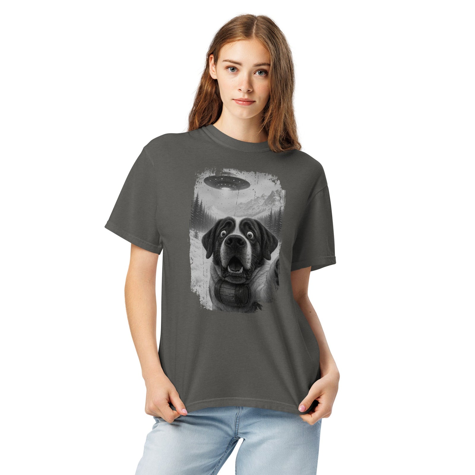UFO Mountain Saint Bernard Selfie T-Shirt - Lucy + Norman
