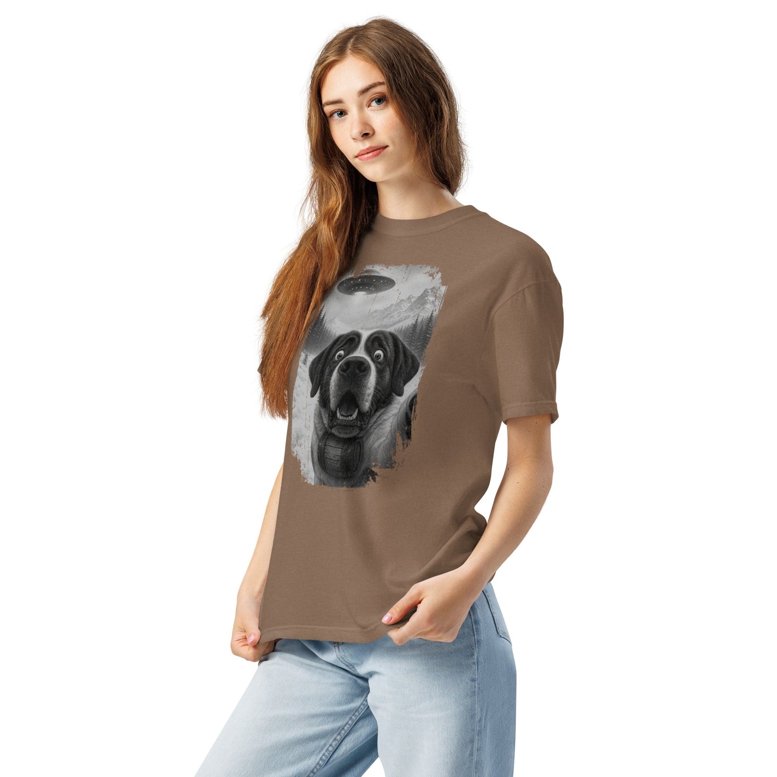 UFO Mountain Saint Bernard Selfie T-Shirt - Lucy + Norman