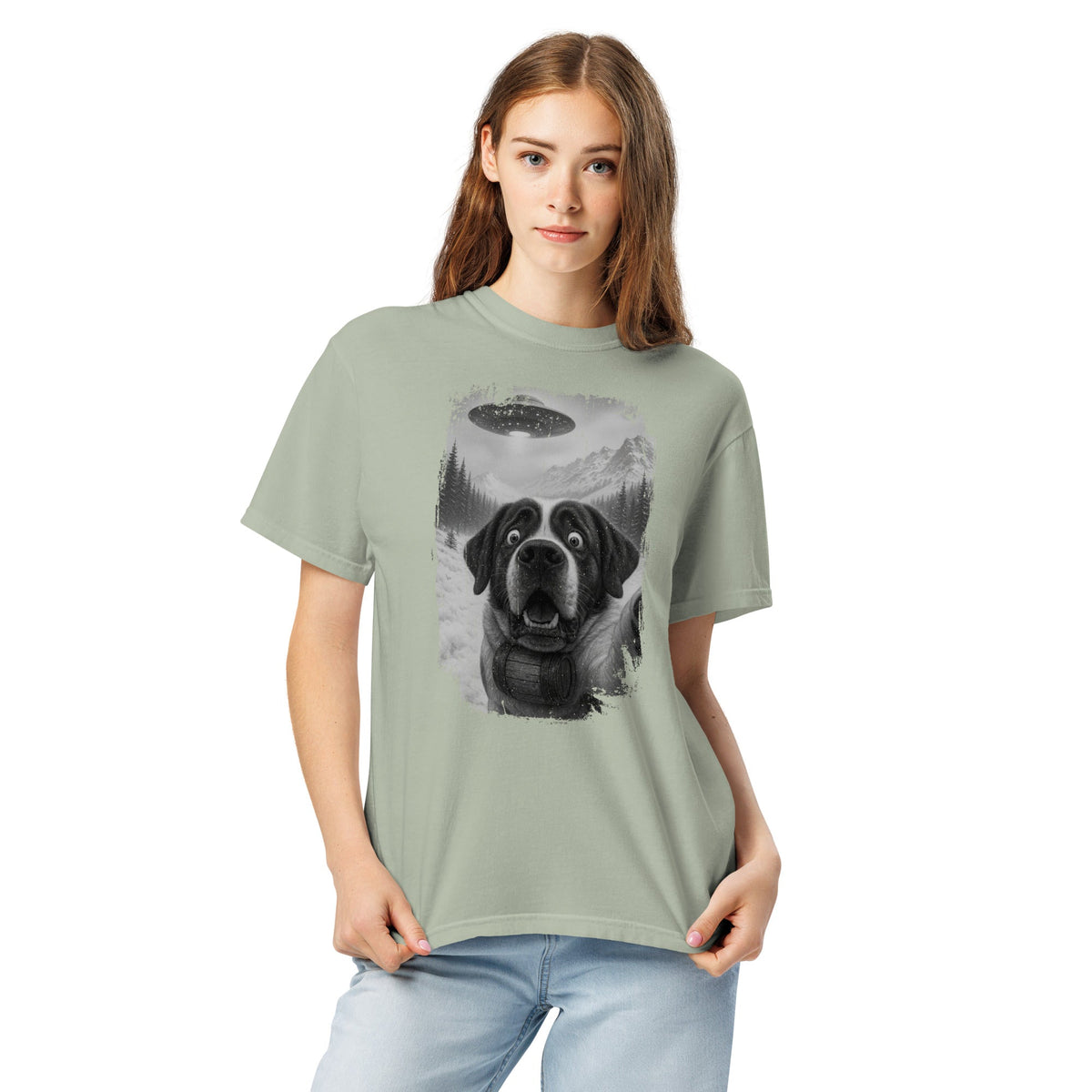UFO Mountain Saint Bernard Selfie T-Shirt - Lucy + Norman