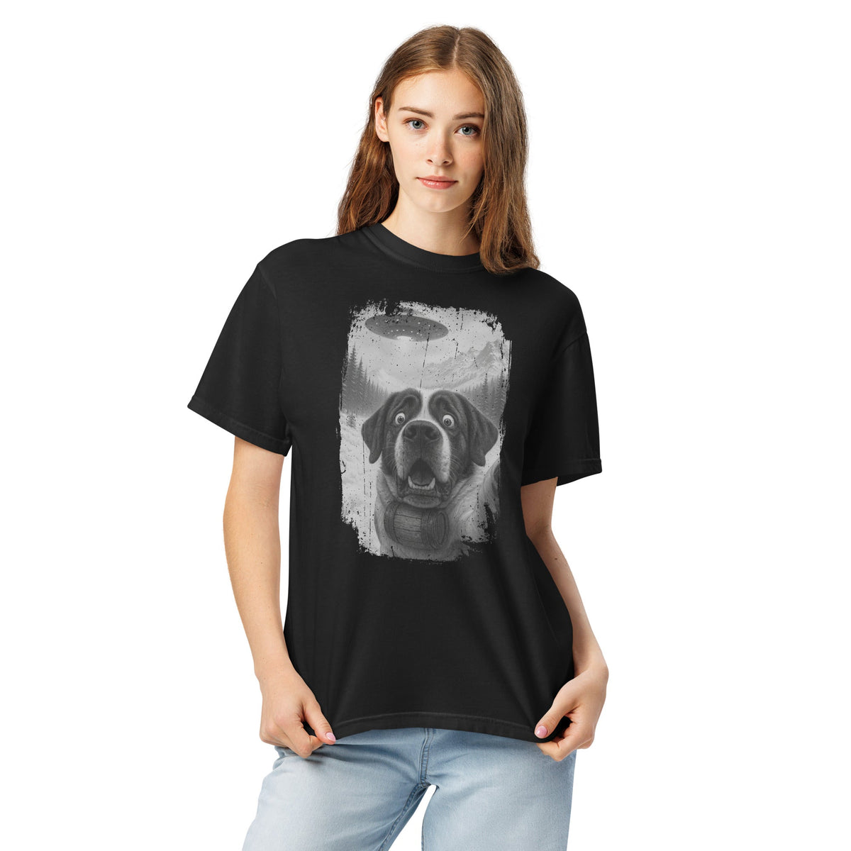UFO Mountain Saint Bernard Selfie T-Shirt - Lucy + Norman