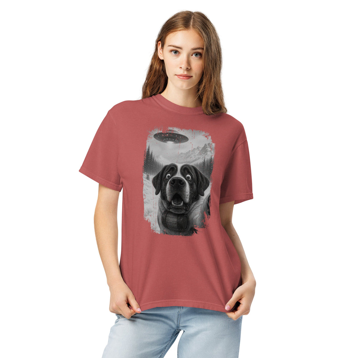 UFO Mountain Saint Bernard Selfie T-Shirt - Lucy + Norman