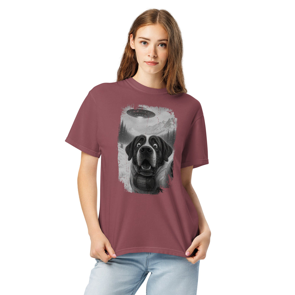 UFO Mountain Saint Bernard Selfie T-Shirt - Lucy + Norman