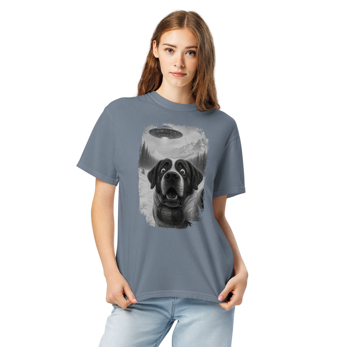 UFO Mountain Saint Bernard Selfie T-Shirt - Lucy + Norman