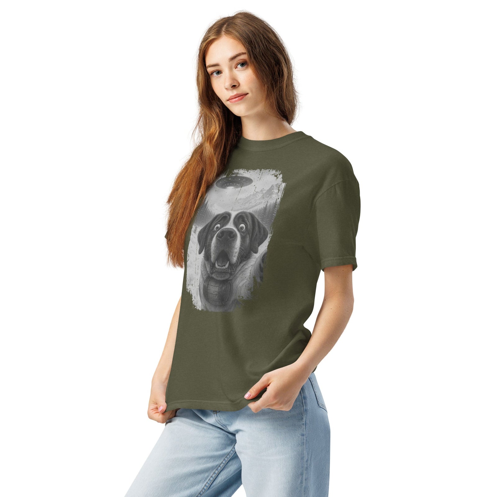 UFO Mountain Saint Bernard Selfie T-Shirt - Lucy + Norman