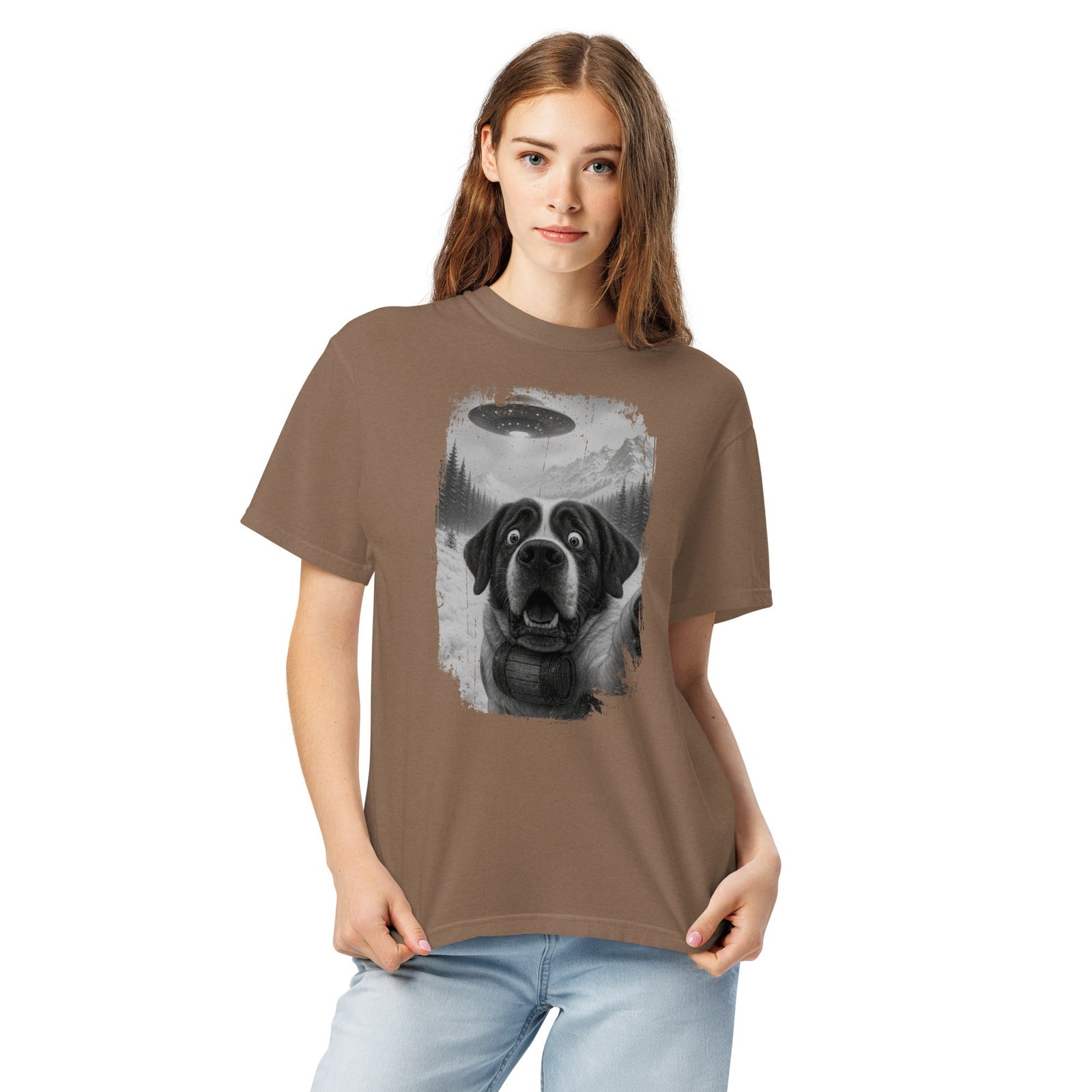 UFO Mountain Saint Bernard Selfie T-Shirt - Lucy + Norman