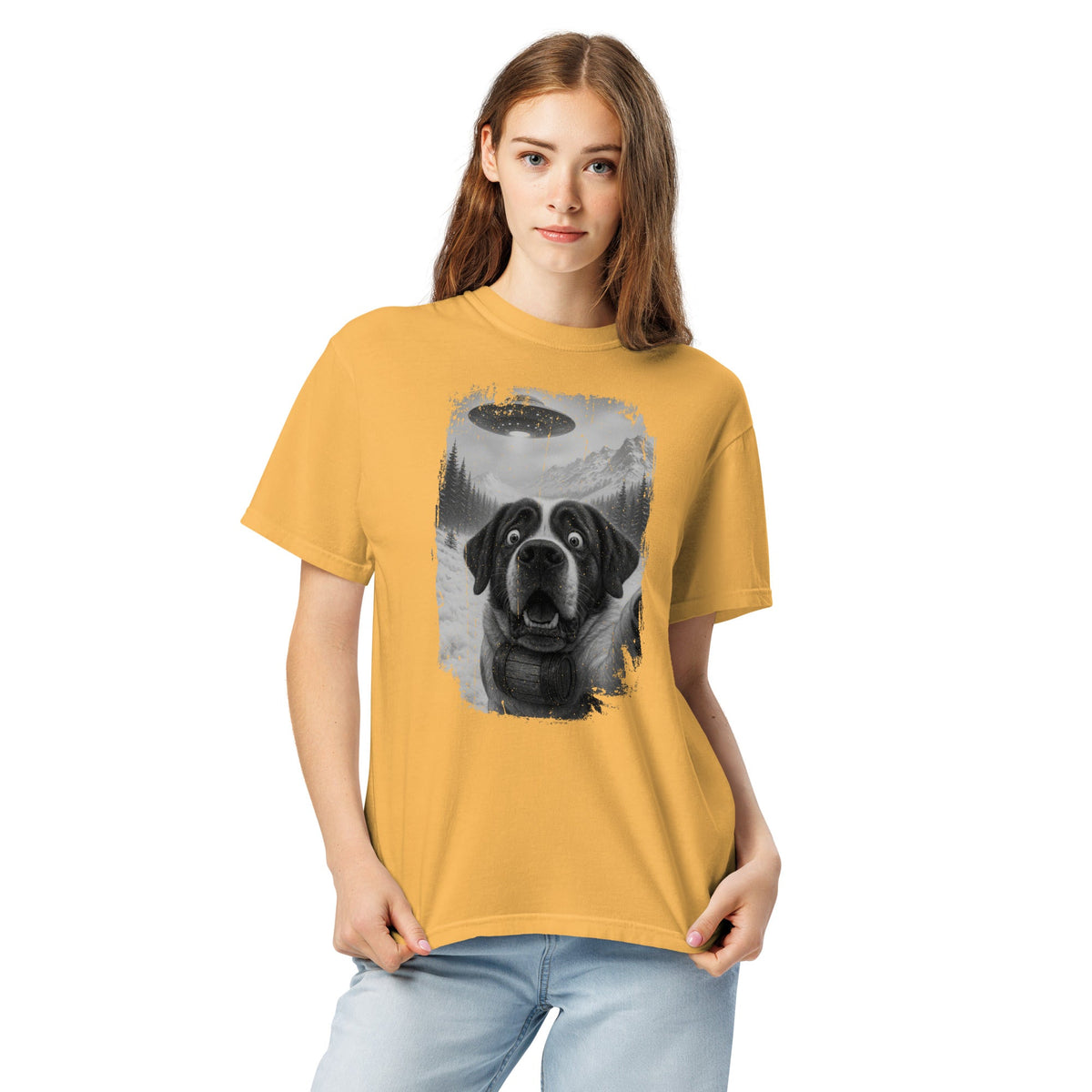 UFO Mountain Saint Bernard Selfie T-Shirt - Lucy + Norman