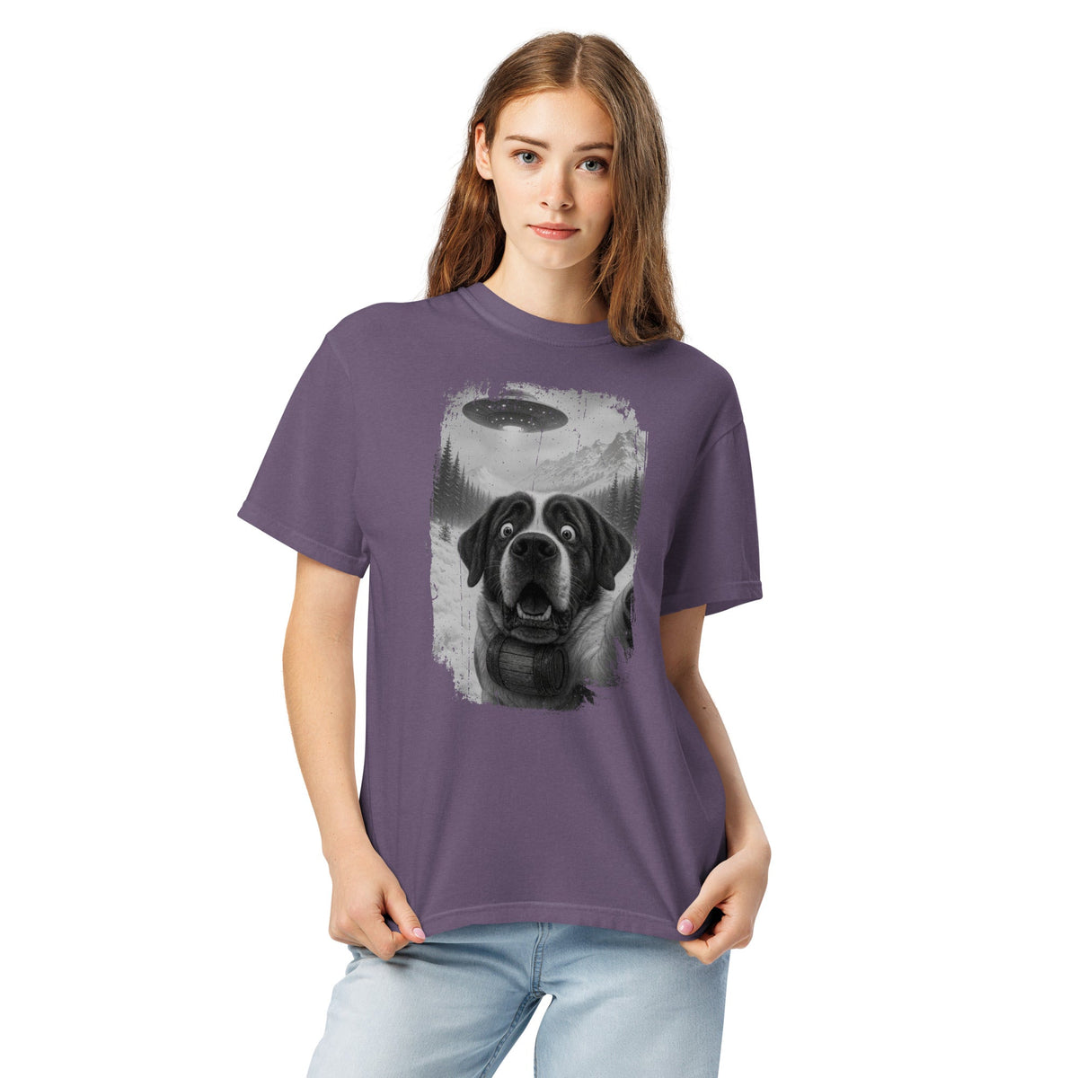 UFO Mountain Saint Bernard Selfie T-Shirt - Lucy + Norman