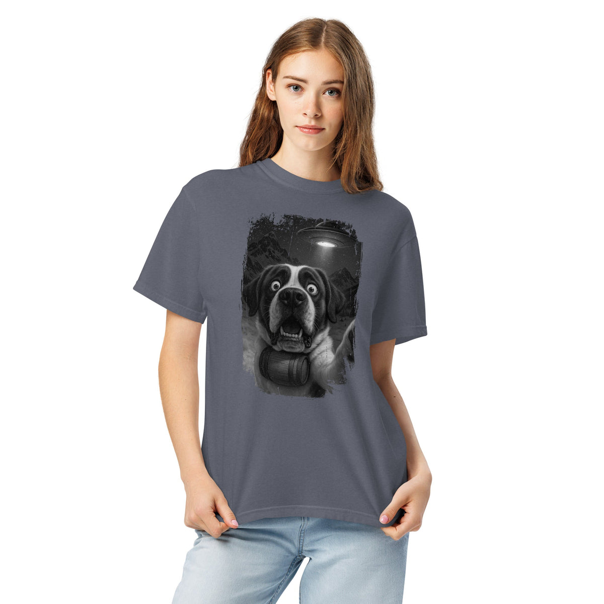 UFO Mountain Scaredy St Bernard T-Shirt - Lucy + Norman