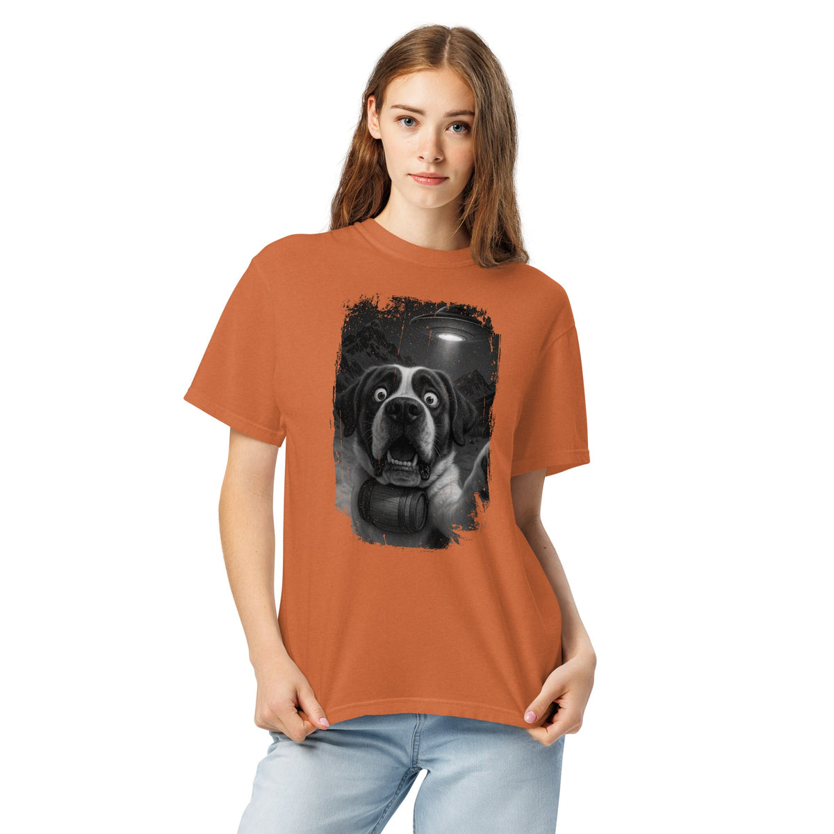 UFO Mountain Scaredy St Bernard T-Shirt - Lucy + Norman