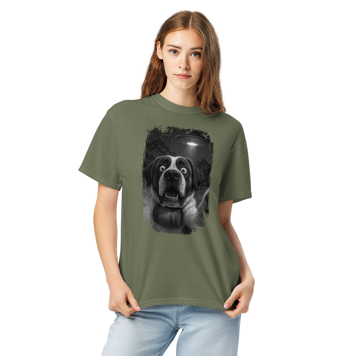 UFO Mountain Scaredy St Bernard T-Shirt - Lucy + Norman