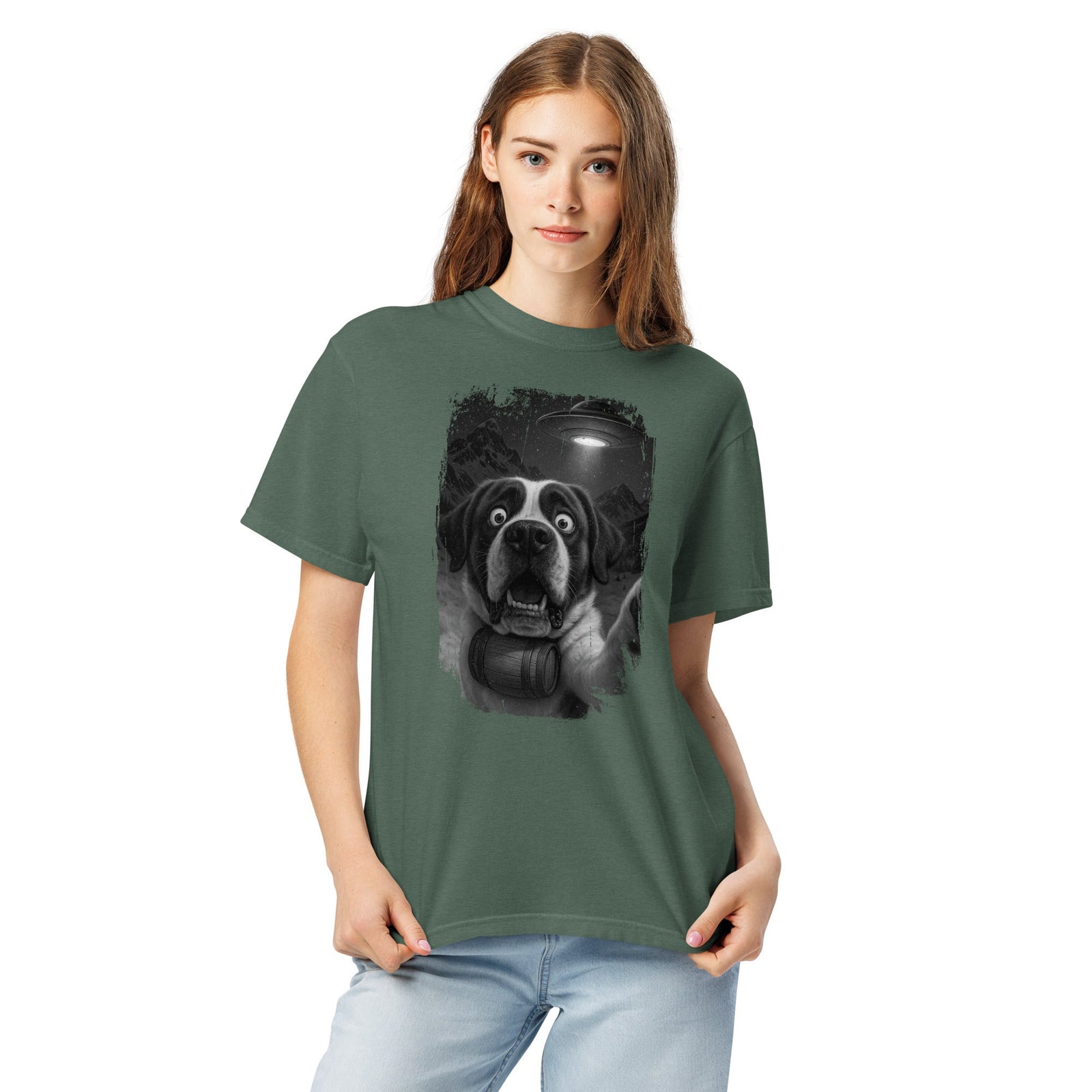 UFO Mountain Scaredy St Bernard T-Shirt - Lucy + Norman