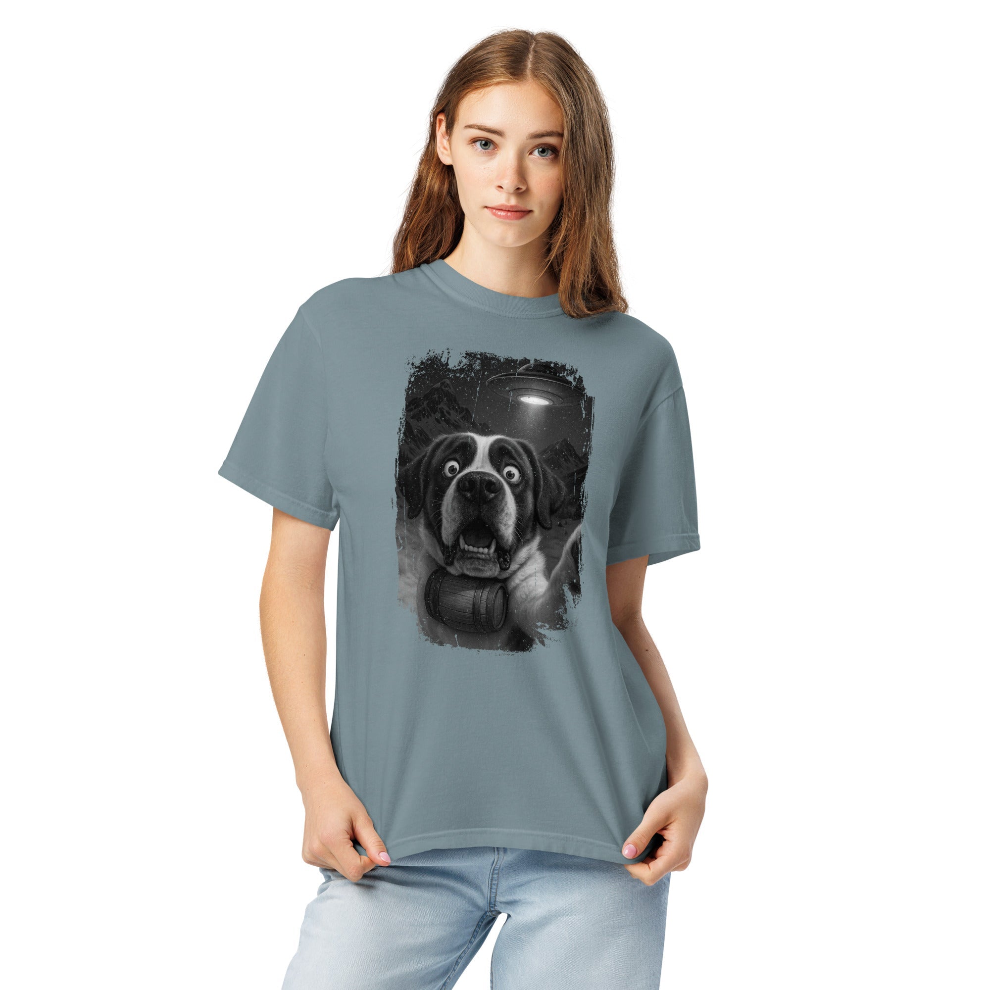 UFO Mountain Scaredy St Bernard T-Shirt - Lucy + Norman