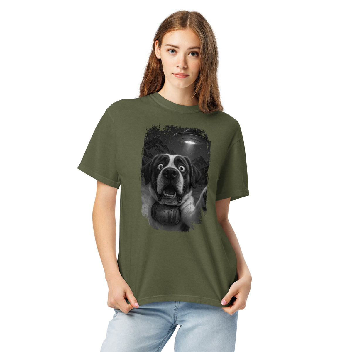 UFO Mountain Scaredy St Bernard T-Shirt - Lucy + Norman