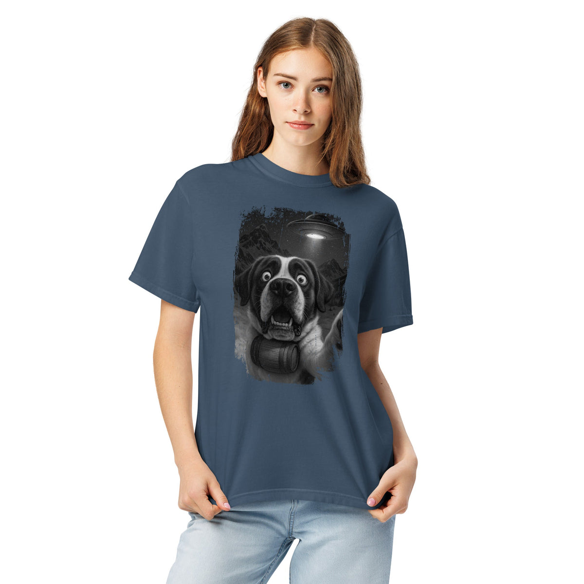 UFO Mountain Scaredy St Bernard T-Shirt - Lucy + Norman
