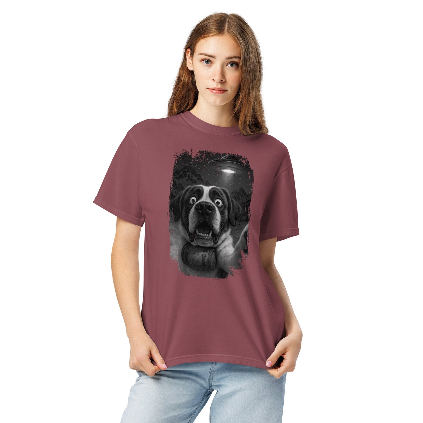UFO Mountain Scaredy St Bernard T-Shirt - Lucy + Norman