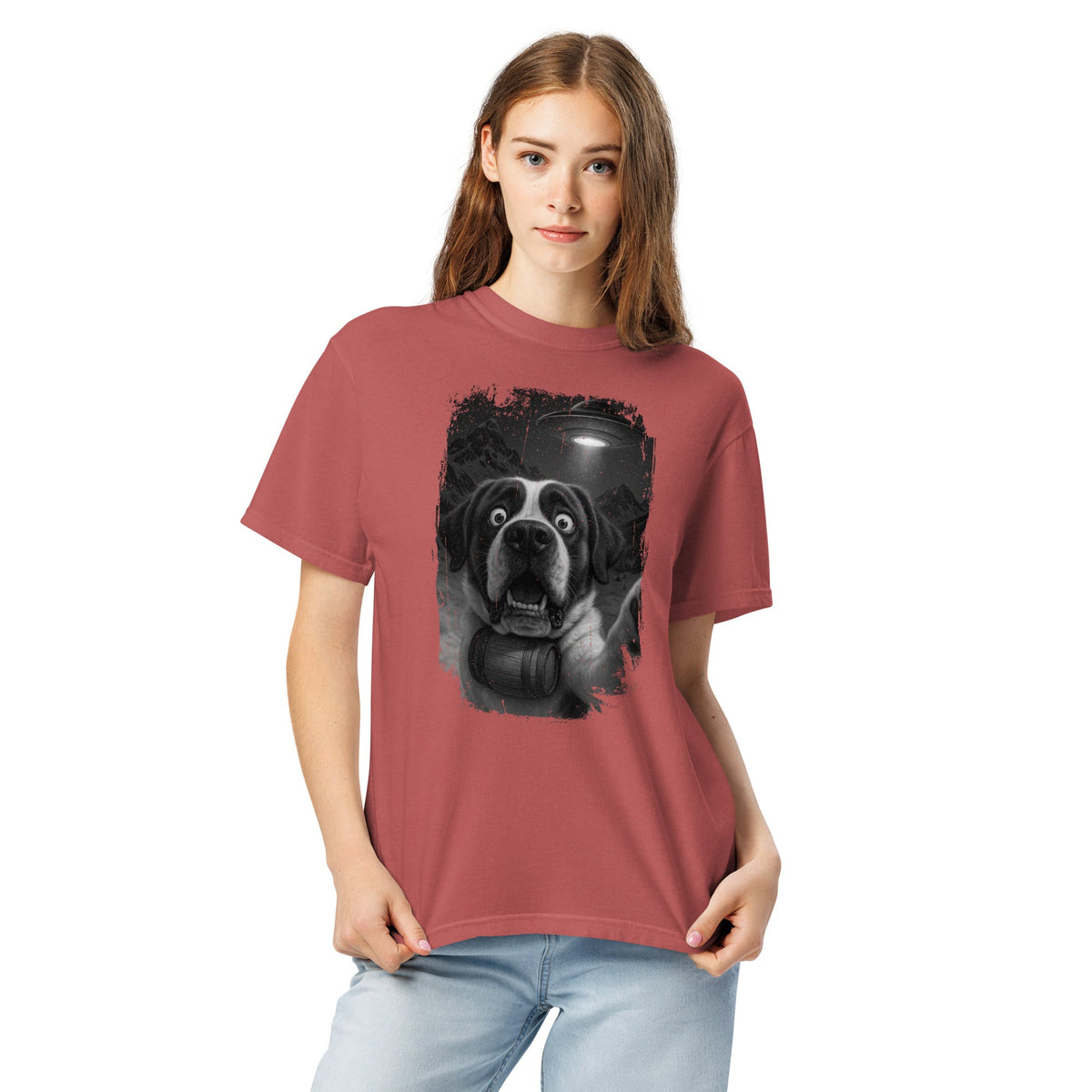 UFO Mountain Scaredy St Bernard T-Shirt - Lucy + Norman