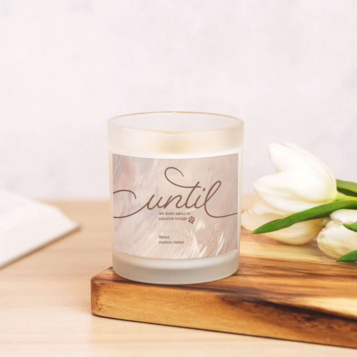 Until We Meet Again at Rainbow Bridge Dog Memorial Frosted Glass Candle - Lucy + Norman