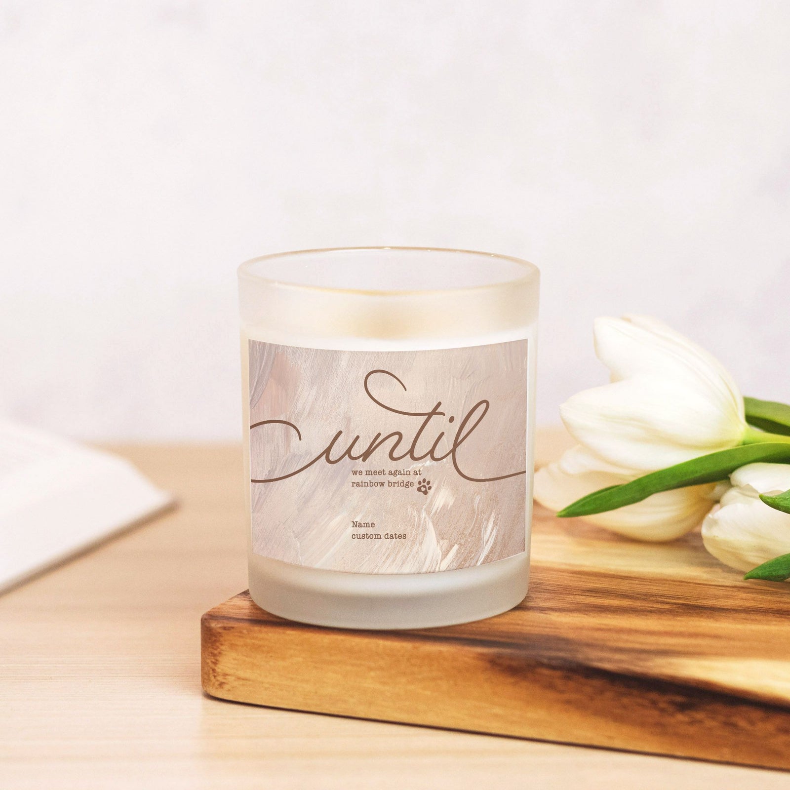 Until We Meet Again at Rainbow Bridge Dog Memorial Frosted Glass Candle - Lucy + Norman