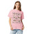 Comfort Colors Blossom t-shirt featuring a woodland-themed Saint Bernard dog woodland and mountains pattern with six adorable Saint Bernards in various poses, perfect Saint Bernard gift for dog lovers.