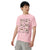 Comfort Colors Blossom t-shirt featuring a woodland-themed Saint Bernard dog woodland and mountains pattern with six adorable Saint Bernards in various poses, perfect Saint Bernard gift for dog lovers.