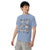 Comfort Colors Denim t-shirt featuring a woodland-themed Saint Bernard dog woodland and mountains pattern with six adorable Saint Bernards in various poses, perfect Saint Bernard gift for dog lovers.