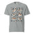Comfort Colors Granite t-shirt featuring a woodland-themed Saint Bernard dog woodland and mountains pattern with six adorable Saint Bernards in various poses, perfect Saint Bernard gift for dog lovers.