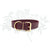 Photo of a 1.5 inch wide burgundy red BioThane® dog collar with solid brass metal hardware and a classic roller buckle that is waterproof and stink proof on a white background by Lucy and Norman