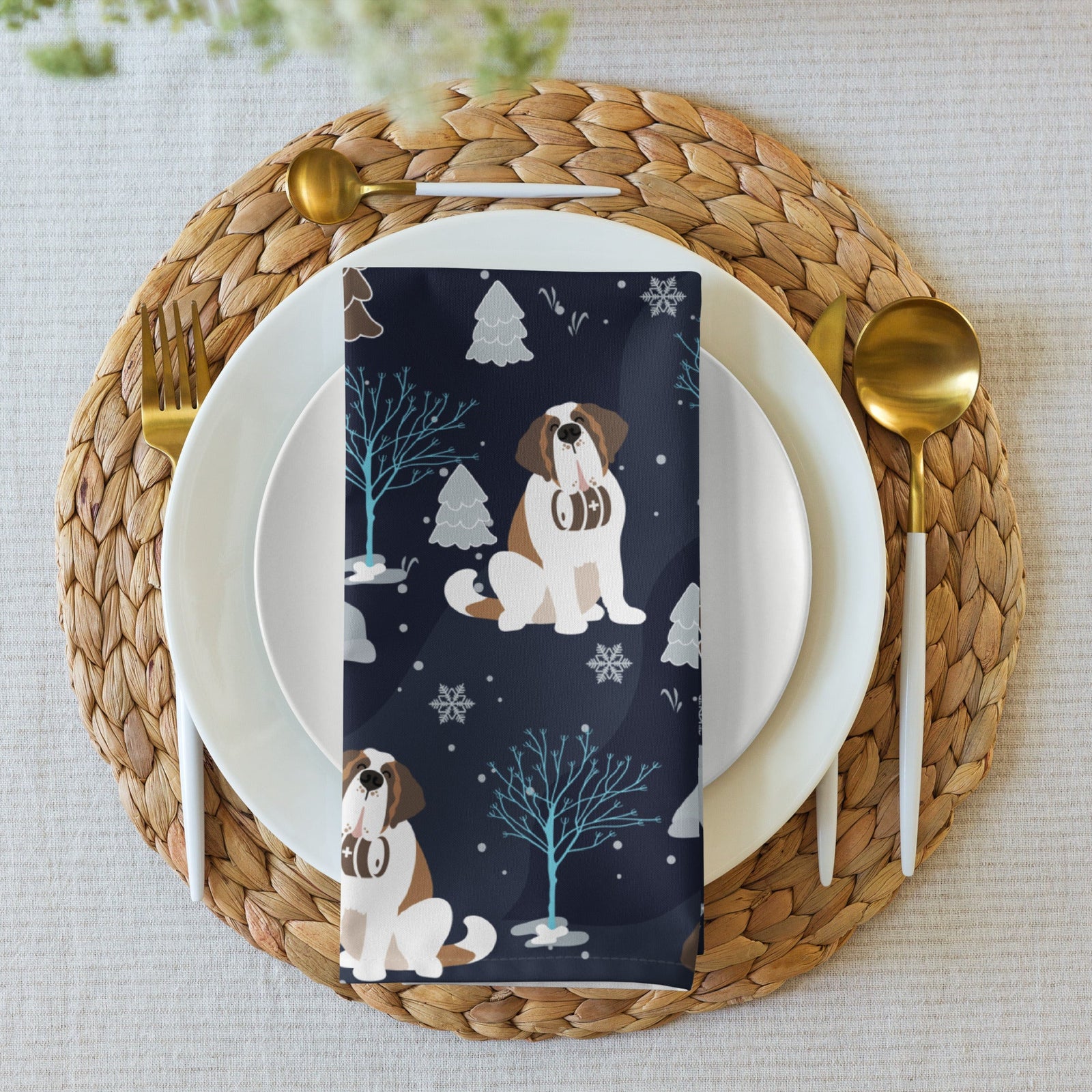 Alpine Chill St Bernard Cloth Napkin Set - Lucy + Norman