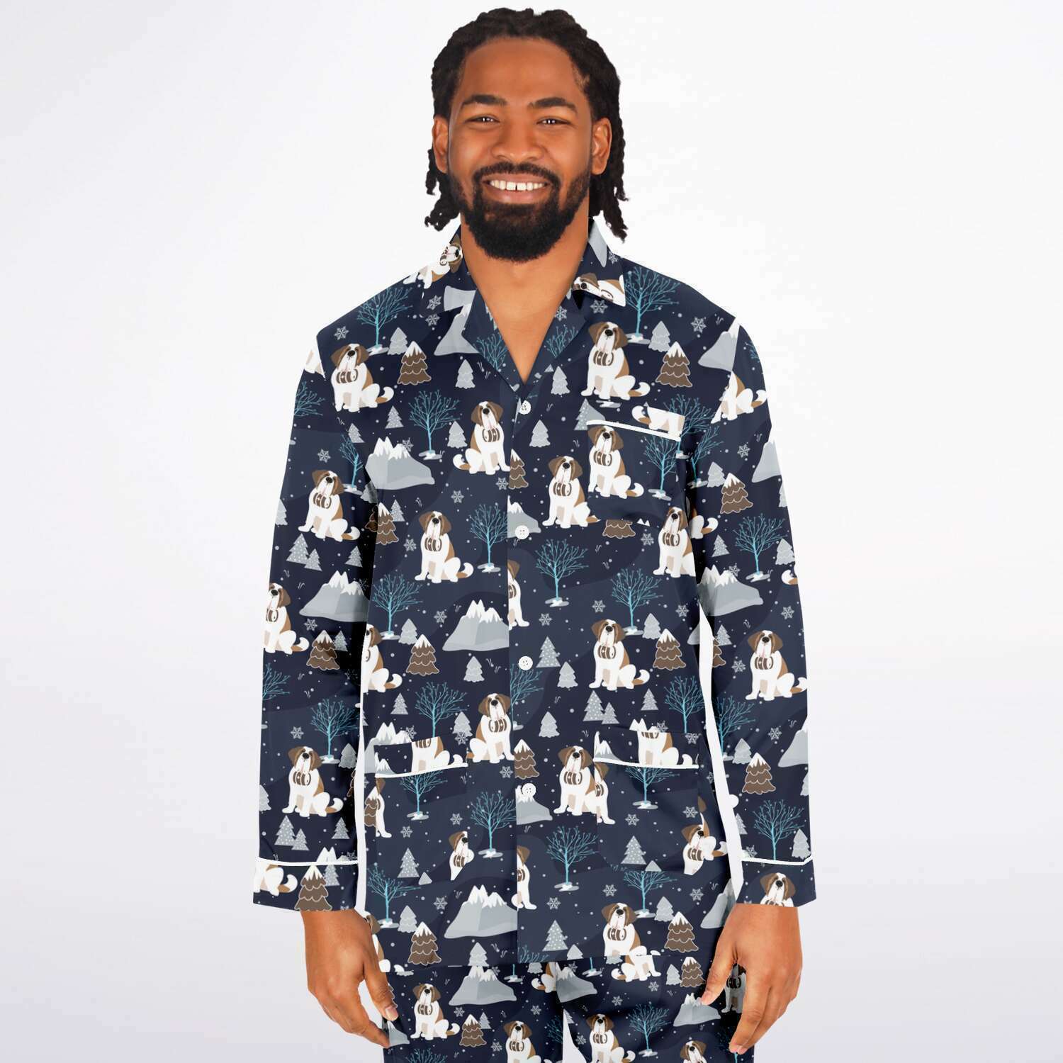 Alpine Chill St Bernard Men's Satin Pajamas - Lucy + Norman