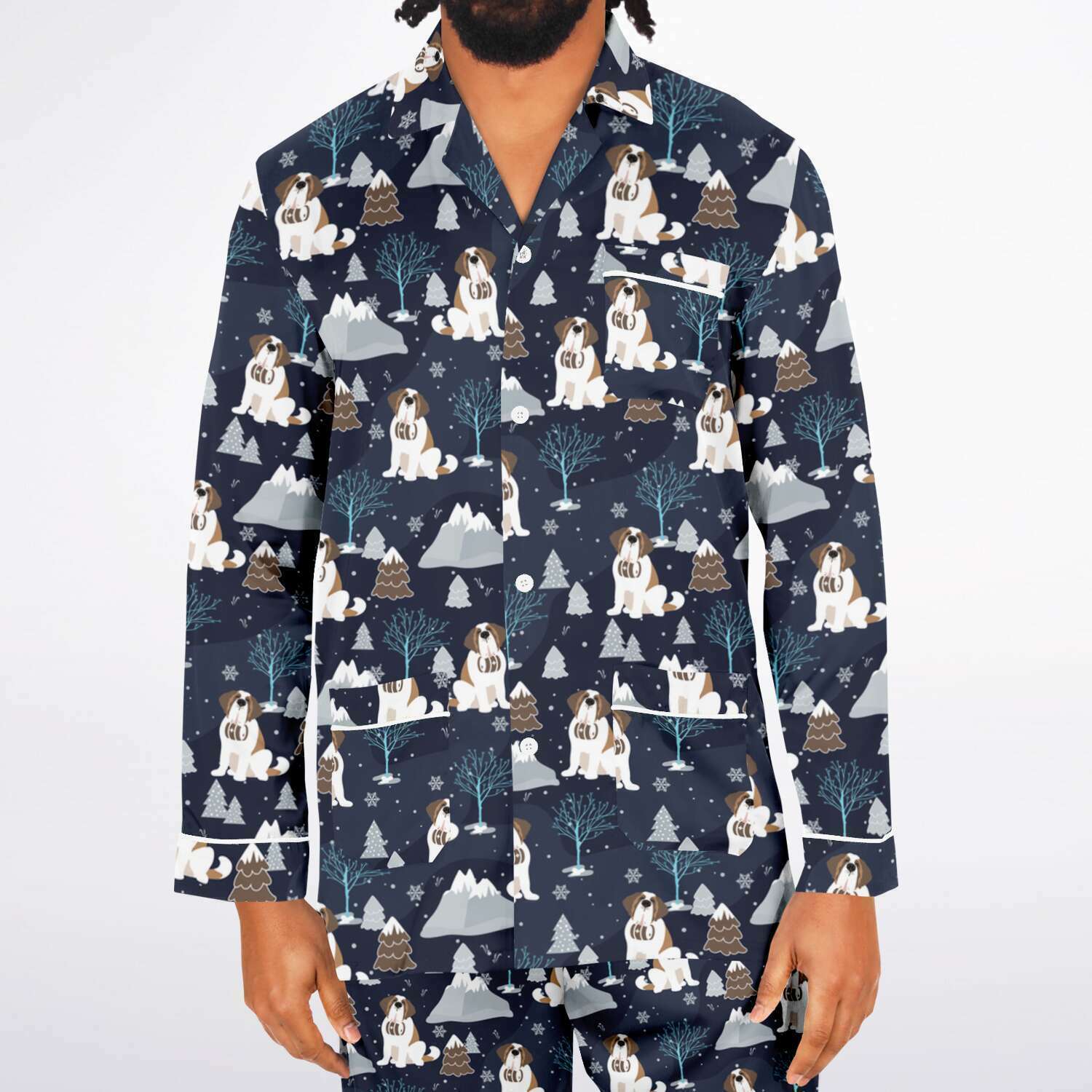 Alpine Chill St Bernard Men's Satin Pajamas - Lucy + Norman