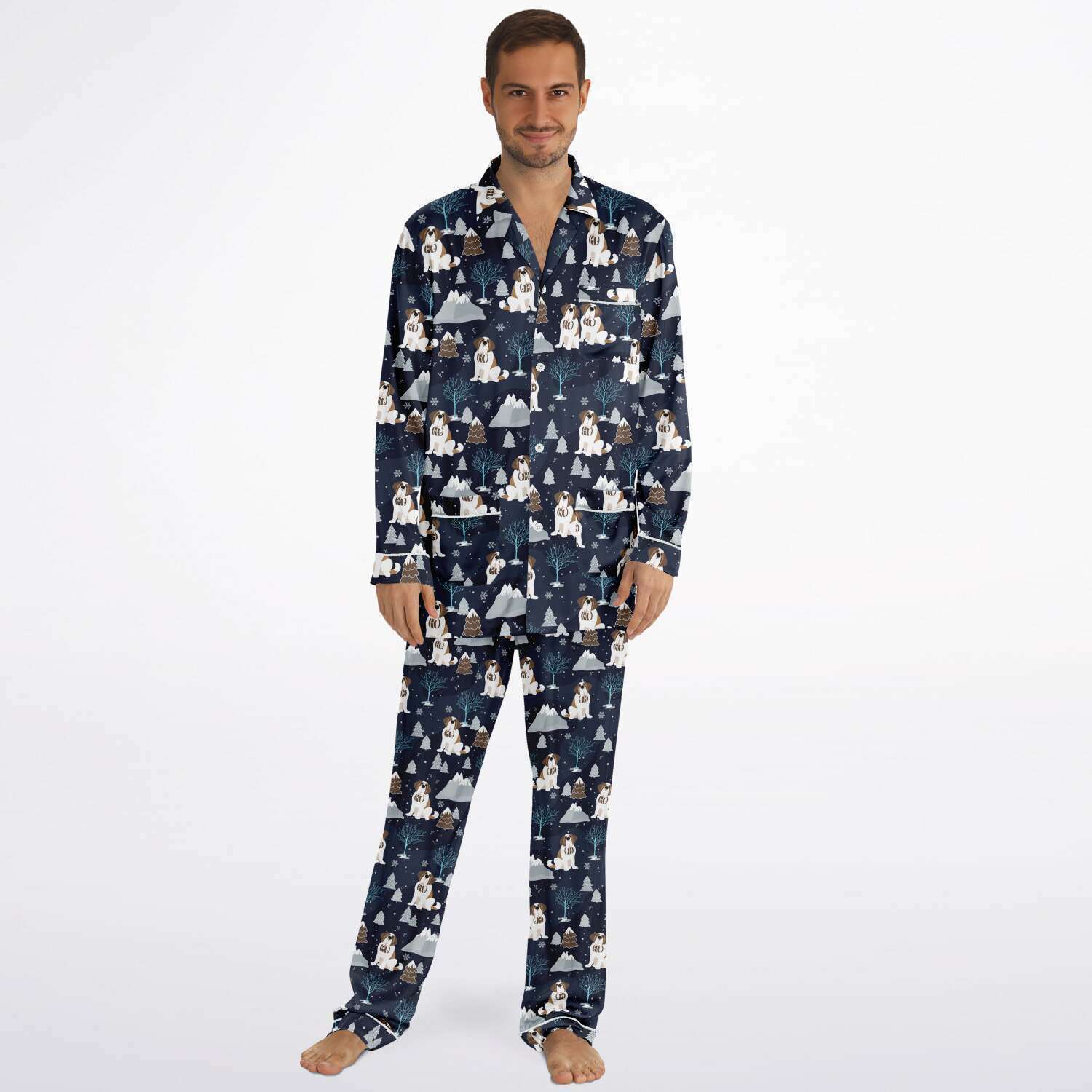 Alpine Chill St Bernard Men's Satin Pajamas - Lucy + Norman