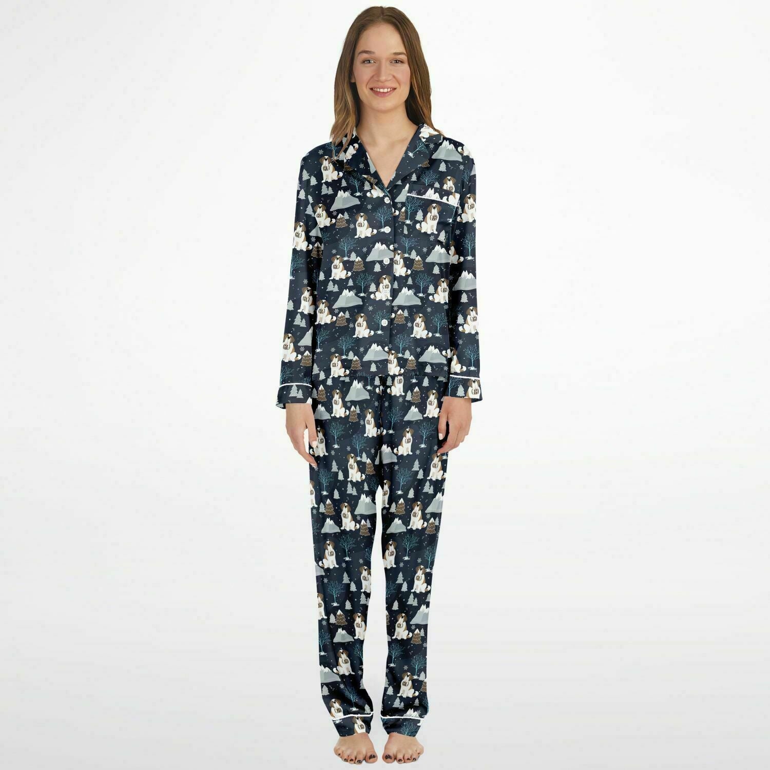 Alpine Chill St Bernard Women's Satin Pajamas - Lucy + Norman