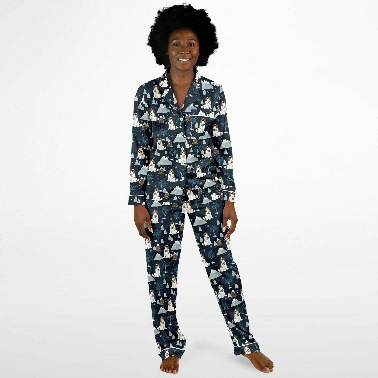 Alpine Chill St Bernard Women's Satin Pajamas - Lucy + Norman