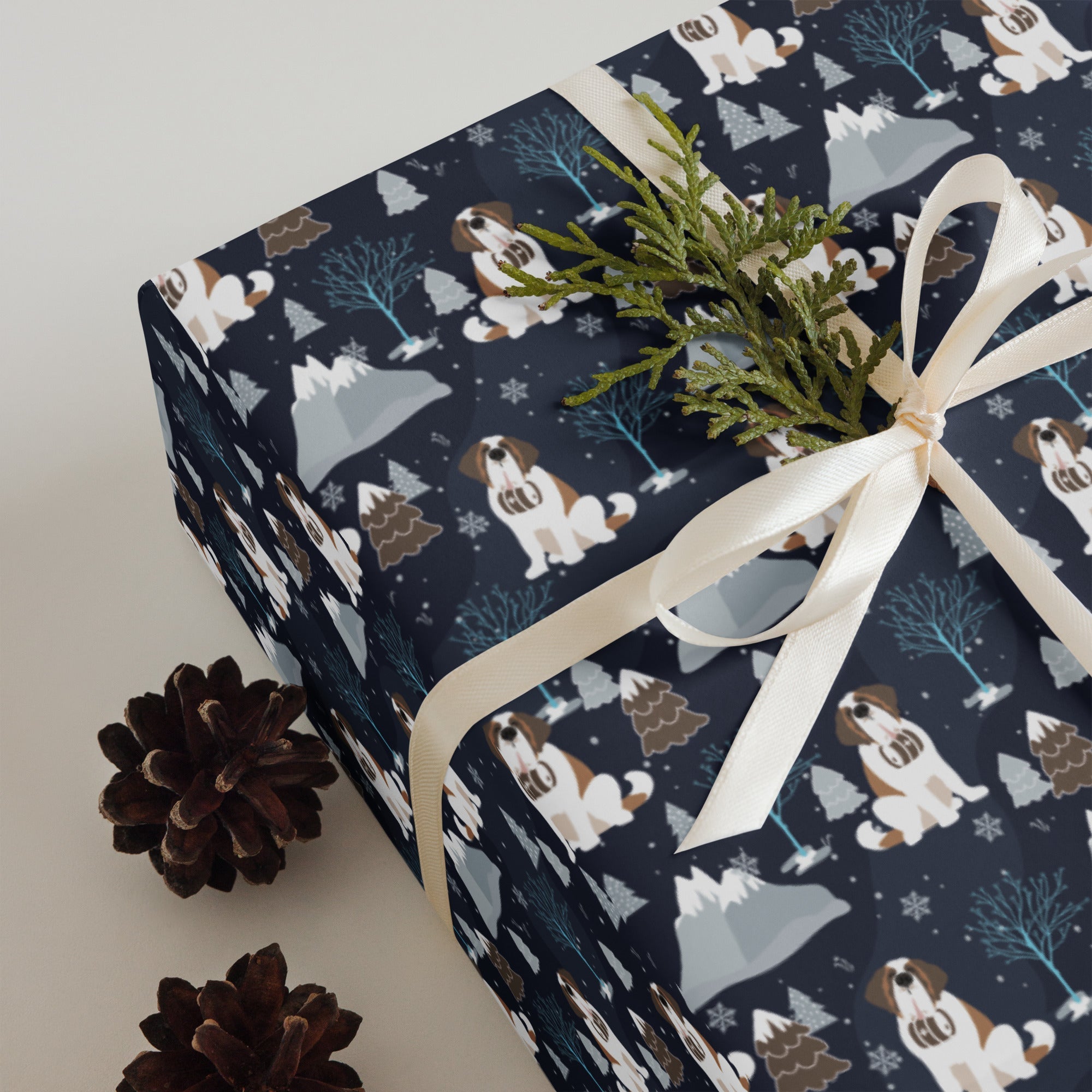 Alpine Chill St Bernard Wrapping Paper Sheets - Lucy + Norman