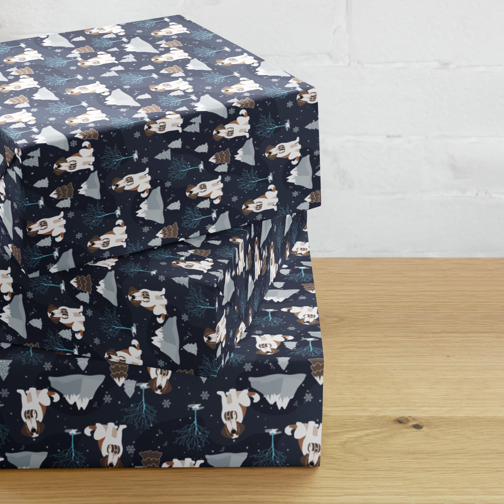 Alpine Chill St Bernard Wrapping Paper Sheets - Lucy + Norman