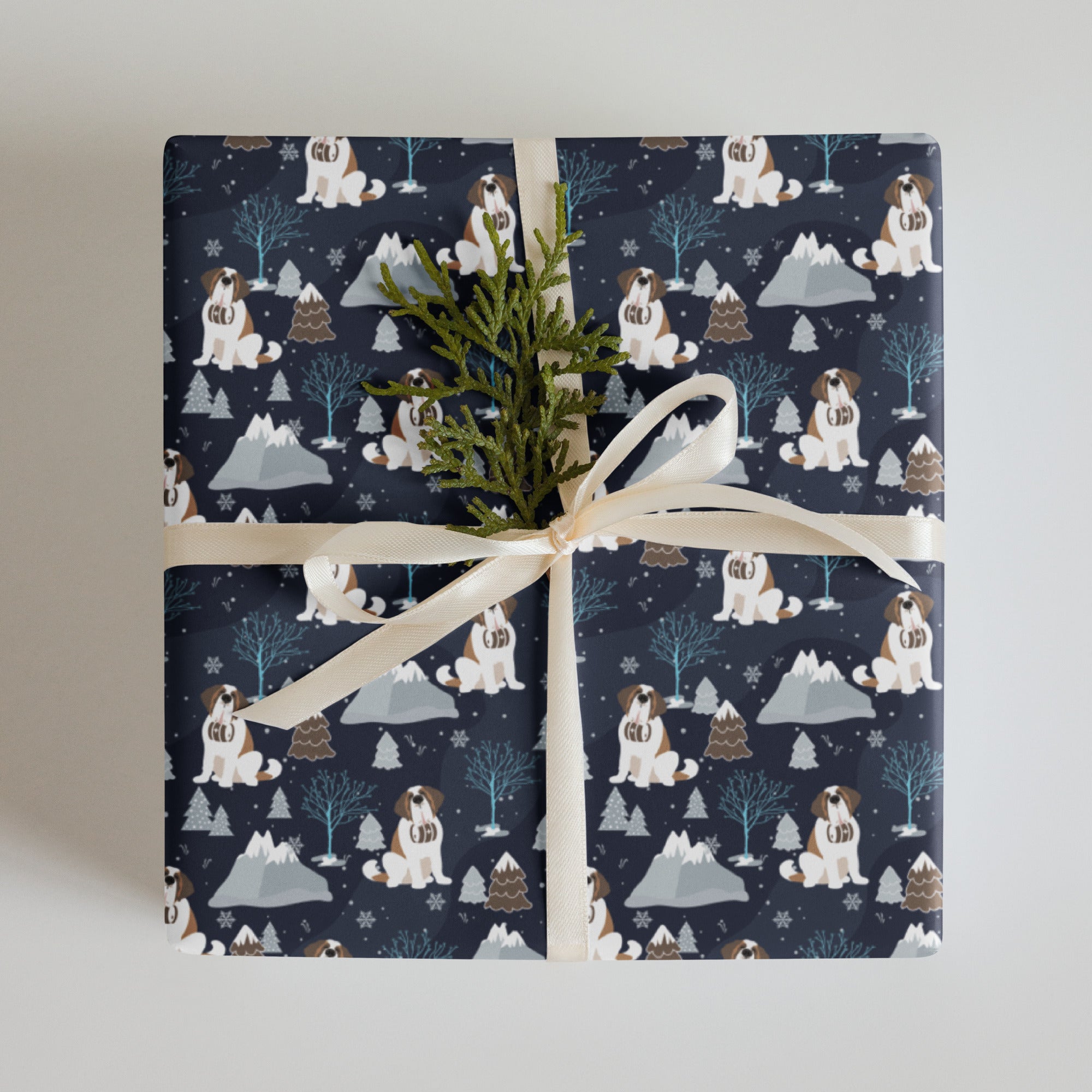 Alpine Chill St Bernard Wrapping Paper Sheets - Lucy + Norman