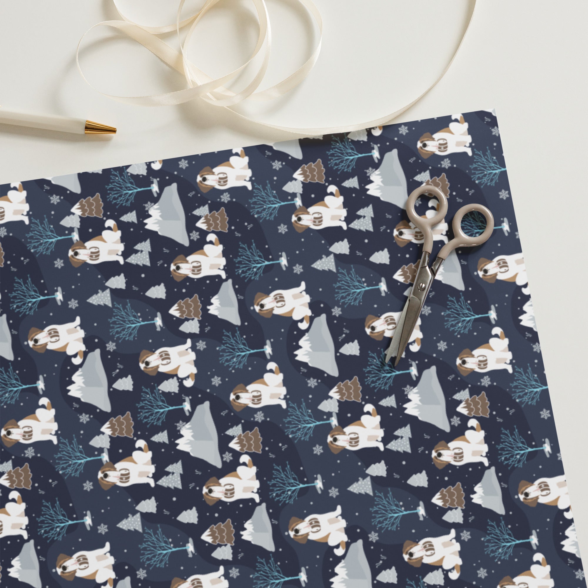 Alpine Chill St Bernard Wrapping Paper Sheets - Lucy + Norman