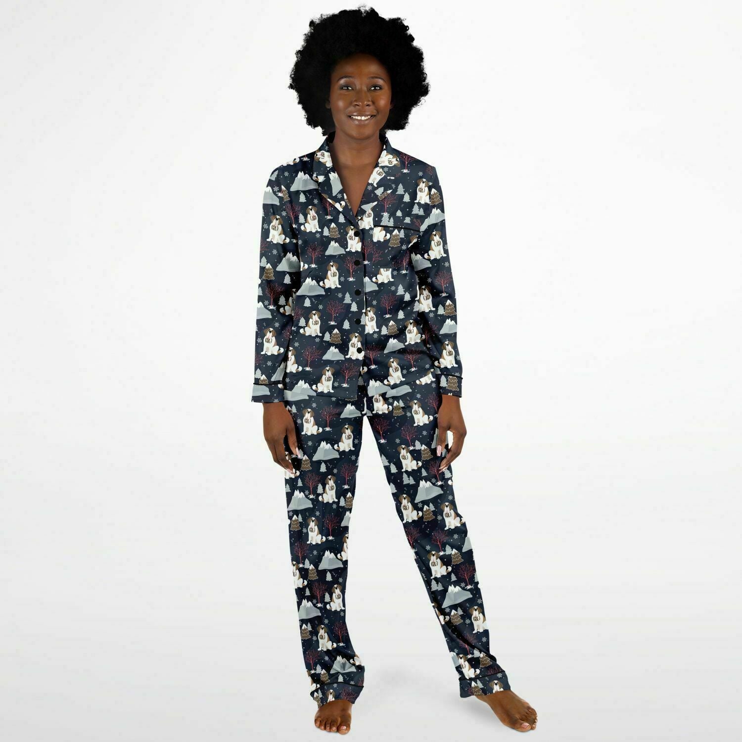 Alpine Nights St Bernard Women's Satin Pajamas - Lucy + Norman