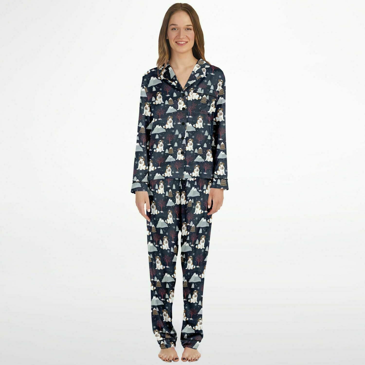 Alpine Nights St Bernard Women's Satin Pajamas - Lucy + Norman