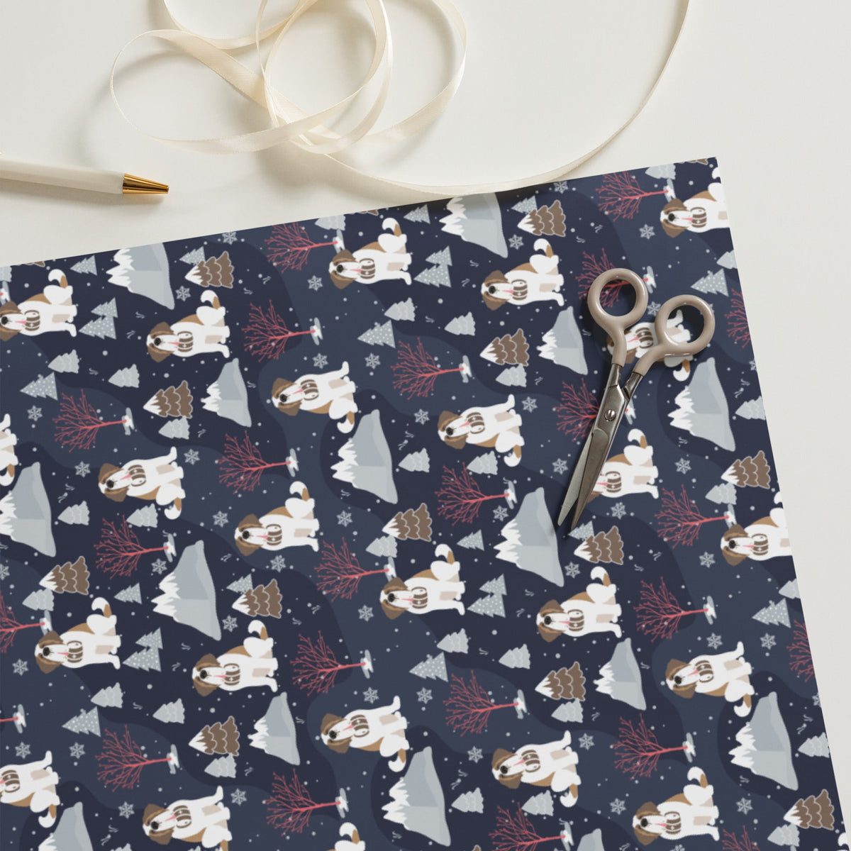 Reindeer Saint Bernard Dog Christmas Wrapping Paper Sheets by Lucy + Norman