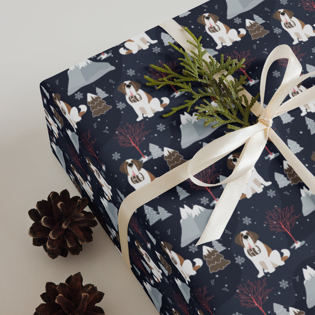 Reindeer Saint Bernard Dog Christmas Wrapping Paper Sheets by Lucy + Norman