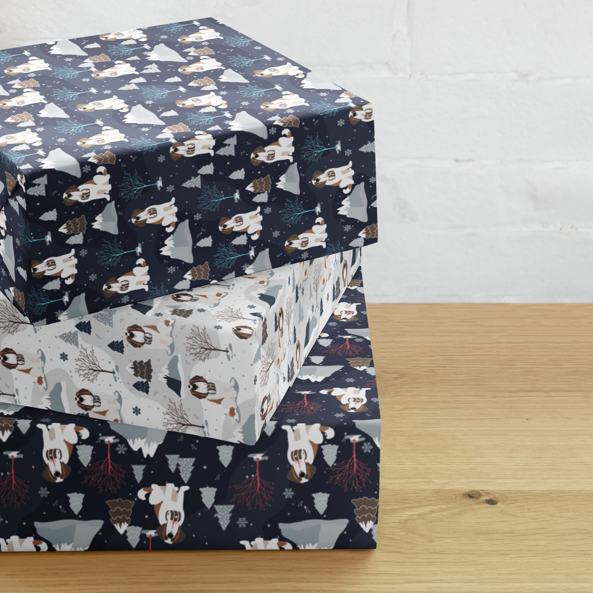 Reindeer Saint Bernard Dog Christmas Wrapping Paper Sheets by Lucy + Norman