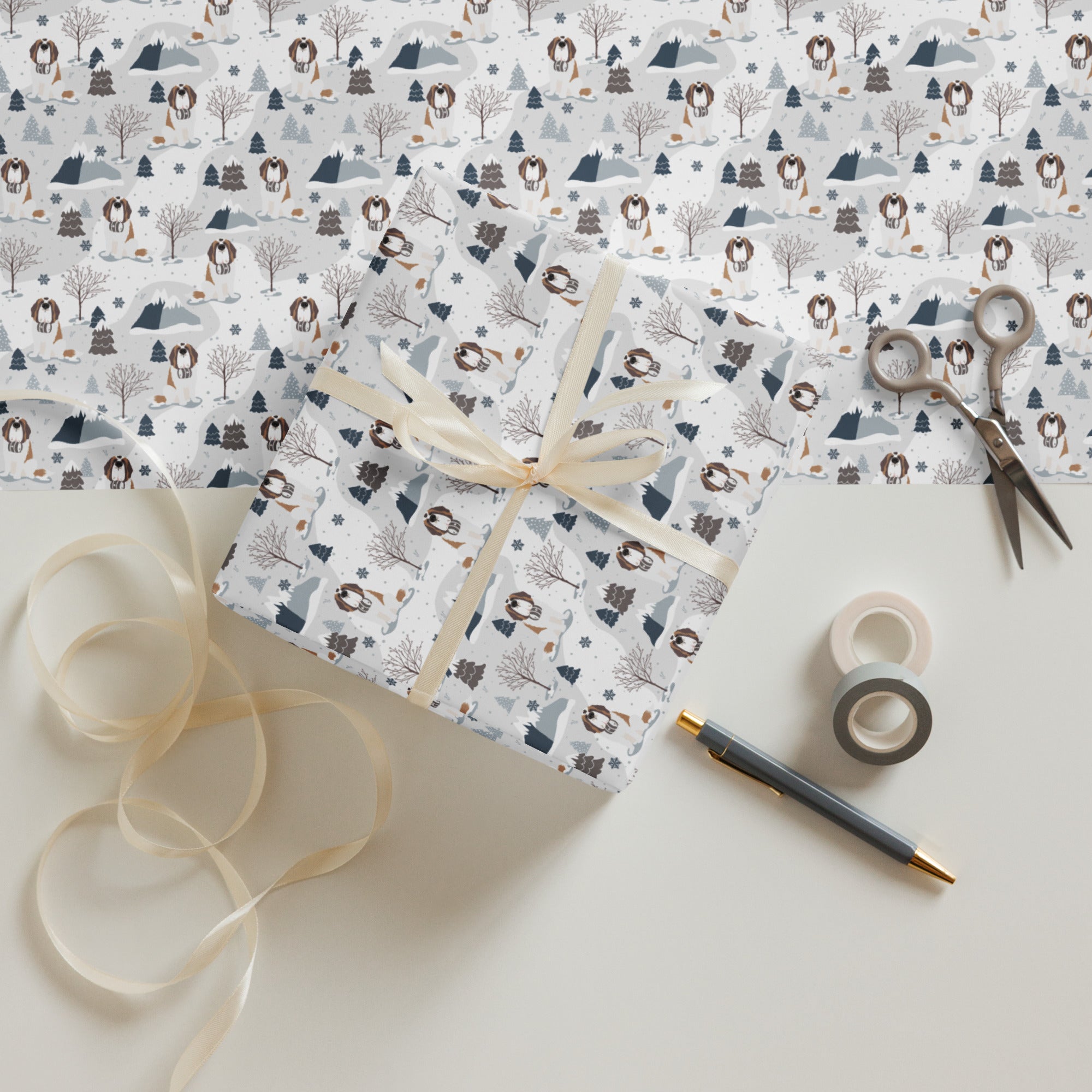 Alpine Set St Bernard Dog Wrapping Paper Sheets - Lucy + Norman