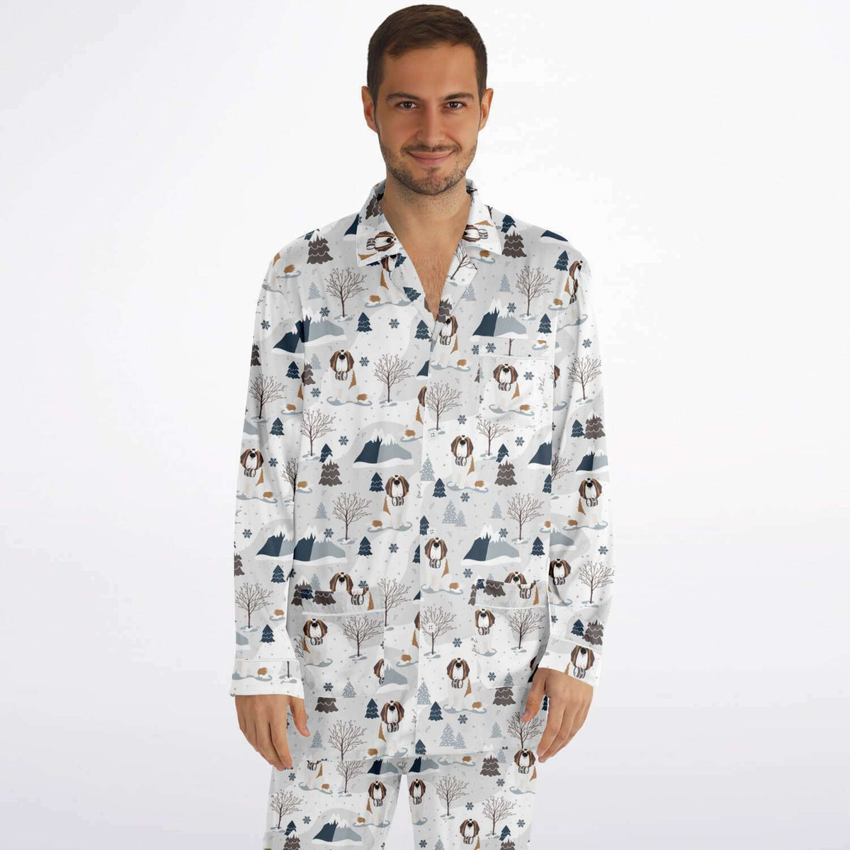 Alpine St Bernard Dog Men s Satin Pajamas by Lucy Norman